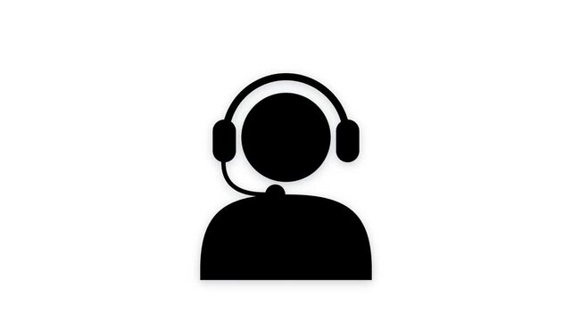 Simple Black Silhouette Icon of a Person Wearing Headphones and Microphone.