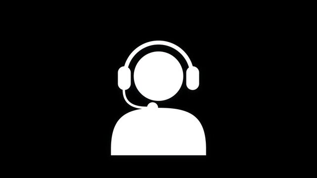 Simple White Silhouette of a Person Wearing Headphones with Microphone.