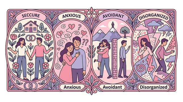 Attachment styles showing secure anxious avoidant and disorganized types