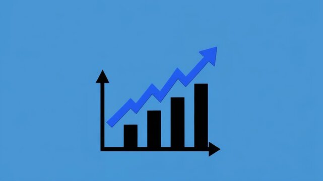Animated bar graph showing upward trend during data visualization against blue background