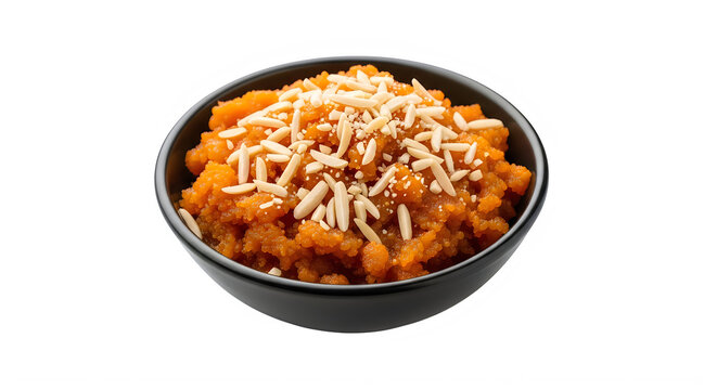 Close up of a bowl of namoura a traditional middle eastern semolina cake isolated on transparent background