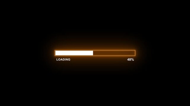 Animated progress bar from zero to hundred increasing percentage animation on black background. Bright loading bar. Loading animation- Footage loading icon suitable for ,animation loading video 4k.
