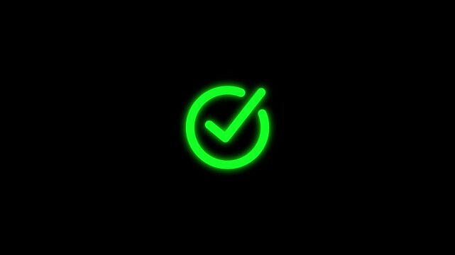 Check mark icon white color. check mark animation motion. Animated tick mark icon with circle loading animated on a black background. Check mark 4k quality animation video.