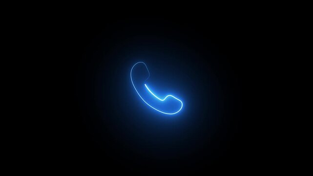 Glowing neon calling icon with neon circle. Incoming telephone call icon animation on black background.4k quality animation video