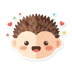 Cute cartoon hedgehog face smiling happily. © Suryaaji
