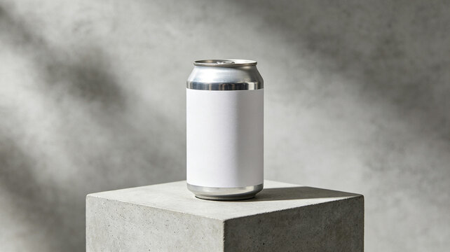 Mockup Blank aluminum beverage can with an editable blank label,premium commercial product photography