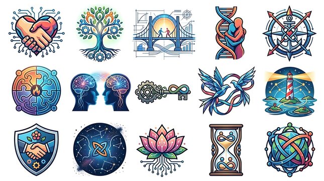 Conceptual icons representing unity growth connection and humanity