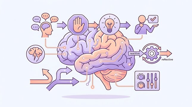 Human brain diagram illustrating cognitive processes and mental control