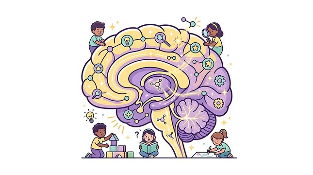 Children exploring brain development and cognitive learning concepts