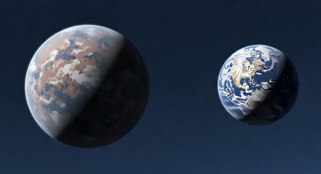 Two Detailed Planets Floating in Dark Outer Space