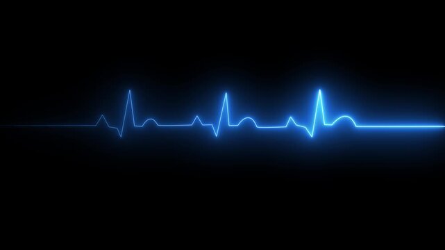 ECG monitor beating heart with a neon electrocardiogram overlay, featuring dynamic HUD elements.Abstract neon heartbeat signal icon animation on black background.4k quality animation video.