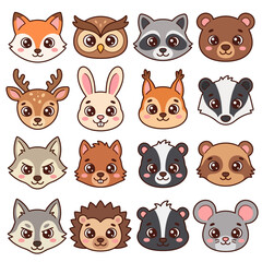 Fototapeta premium Cartoon animal faces for kids.