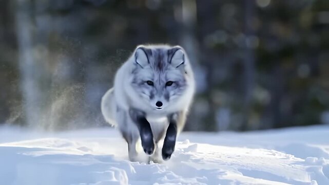 Exploring a snowy landscape with a calm elusive canine in winter scene