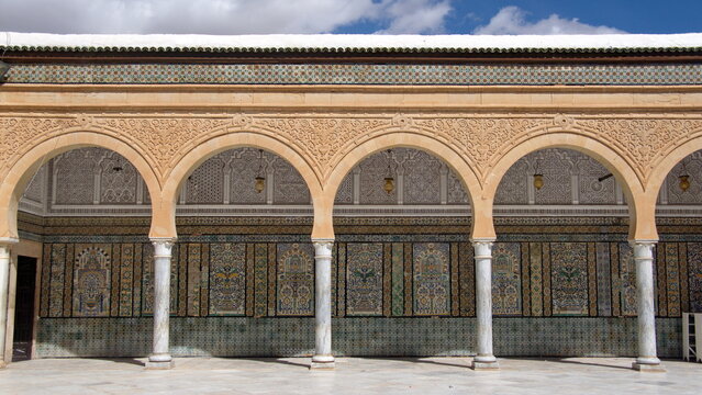 Arched patio in the courtyard of the mausoleum, in the Zawiya of Sidi Sahib in Kairouan, Tunisia