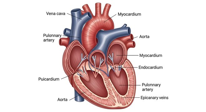 Detailed Human Heart Anatomy Diagram Labeled on White Background