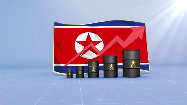 Korea North Oil Price Rising with Oil Barrels Upward Red Arrow and 3D Financial Data Visualization Graphs for Economy and Business Concept