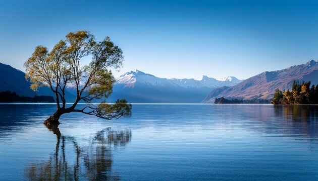 Wanaka Tree Calm Blue Morning New Zealand