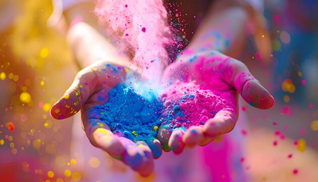 Vibrant Color Powder Explosion in Hands at Festival Celebration