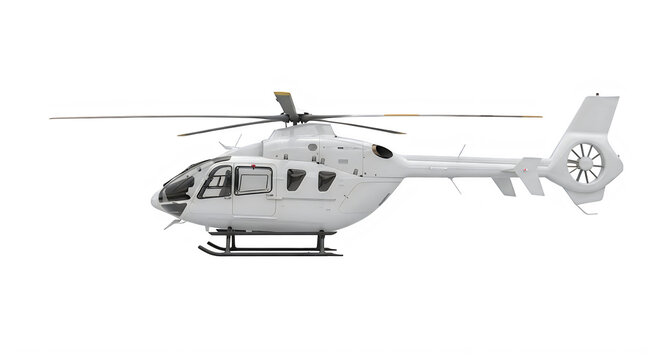 Realistic white helicopter illustration isolated on transparent background side view
