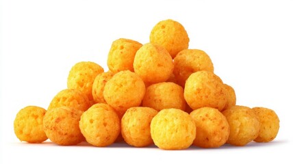 Obraz premium Pile of crunchy corn puffs on white background. AI generated