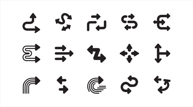Black Navigation Arrow Vector Collection with Sync Loop Undo Redo and User Interface Icons Isolated on White