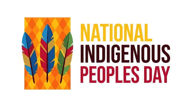 National Indigenous Peoples Day horizontal graphic banner featuring stylized colored feathers art