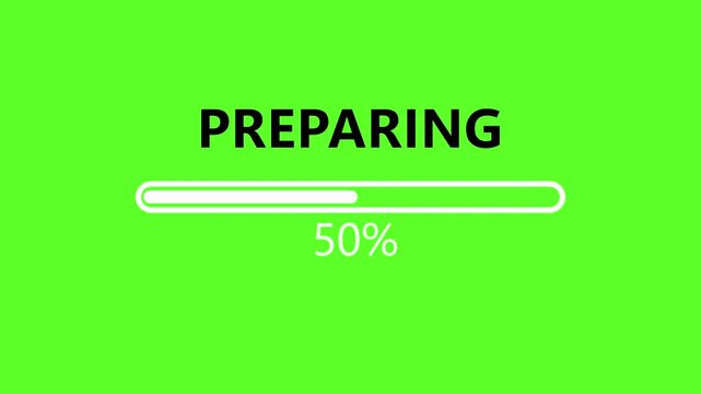  motion graphic progress bar preparing up to 100 percent 4k animation with  alpha channel transparent background. Represents a system configuration, setup stage, or readying process 