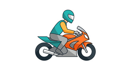 Obraz premium Cartoon person riding orange motorcycle illustration.