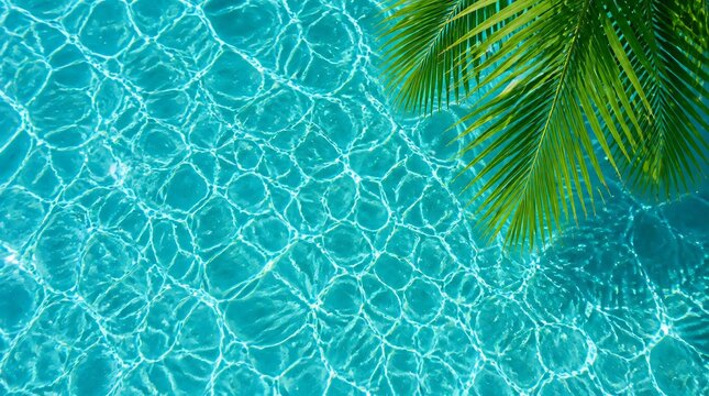 Water surface with reflection of tropical palm leaves.