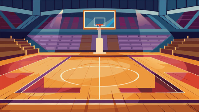Basketball stadium arena interior with lighting basketball competition backboard bleachers professional tournament training exercise perspective illustration background athletic facility