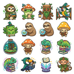 Fototapeta premium Sloths Frogs Toucans Reading Books.