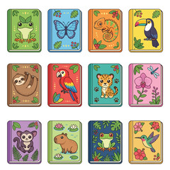 Naklejka premium Colorful jungle animal icons set.