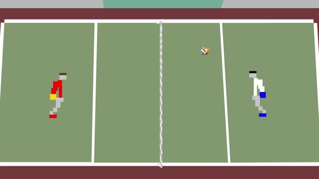 Pixel art style animation of a volleyball match with two players, art, vintage, game.