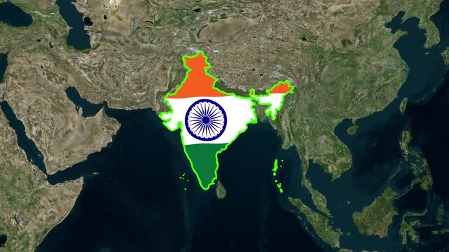 Animated India Map with Waving National Flag, Geographic Motion Graphics Background