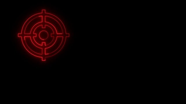Glowing Red Neon Target Crosshair Animation on Black Background Futuristic Aim Reticle HUD Technology Motion Graphics