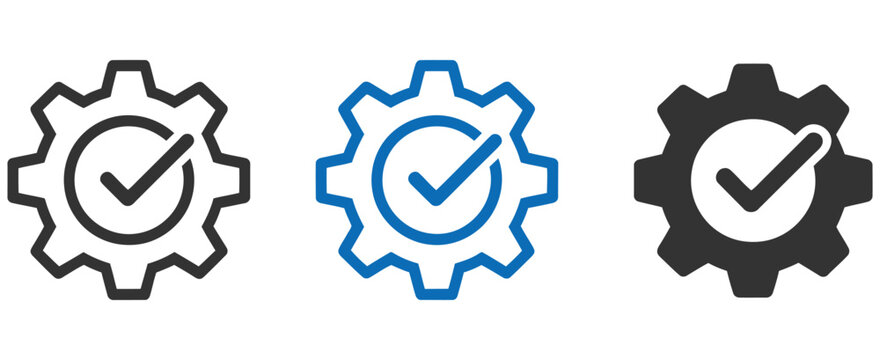 Easy installation icon featuring gear and check mark for quick settings, successful setup, and system configuration, vector, design