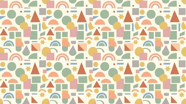 Abstract geometric seamless pattern with pastel shapes
