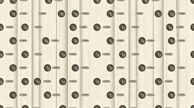 Seamless pattern of dark buttons and buttonholes on beige fabric