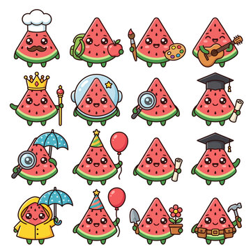 Cartoon Watermelon Characters Variety.