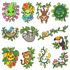 Fototapeta premium Cartoon jungle animal icons set.