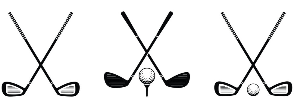 Golf icon featuring crossed golf clubs for sports club logo, tournament badge, championship symbol, vector, design
