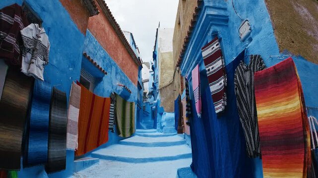Colorful Clothes Inside The Streets Of Chefchaouen, Morocco