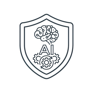 AI Cyber Security Protection Shield with Brain and Gear Icon