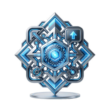 3D High-Tech AI Processor Icon with Glowing Circuitry and Gears