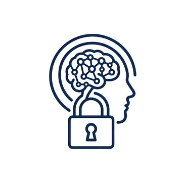 Artificial Intelligence Brain Security Icon and Padlock Graphic