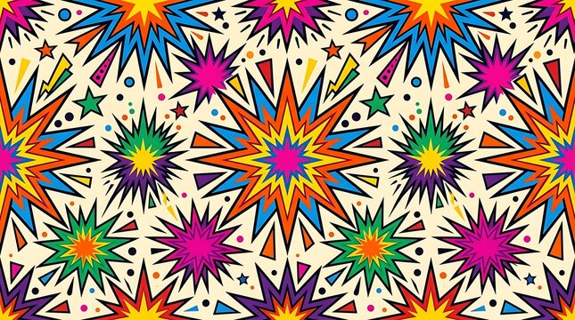 Vibrant comic book starburst pattern with colorful explosion shapes
