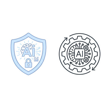 AI Security Shield and Processing Gear Icon Set