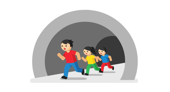 Children Running Through Tunnel.