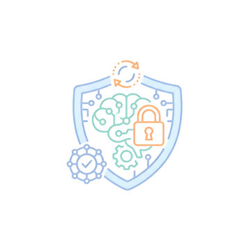 AI Cyber Security Icon with Brain Shield and Padlock