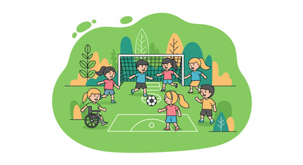 Fototapeta premium Children Playing Soccer Together.